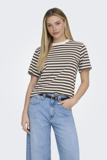 Only ONLLIVINA S/S STRIPE TEE JRS NOOS 15272227 Cloud Dancer/CHOCOLATE