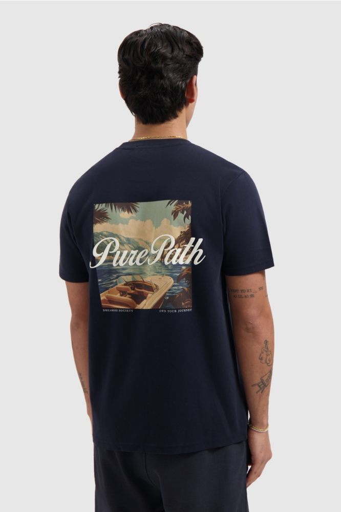 Pure Path blauwe heren t-shirt | Model achteraanzicht