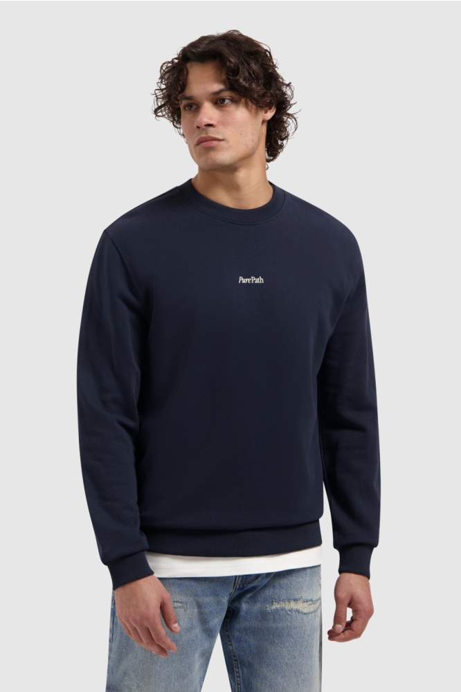 Pure Path blauwe heren sweater | Model vooraanzicht