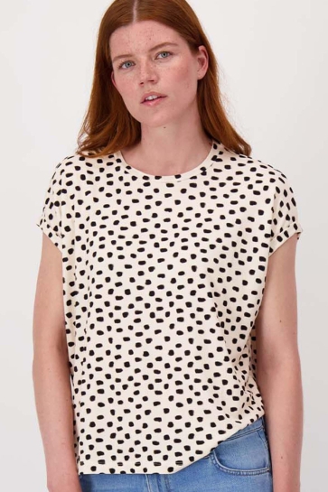 Zusss T-shirt T SHIRT MET OPGEROLDE MOUW EN STIPPEN PRINT 0307 0003 7067 OFF WHITE/ZWART