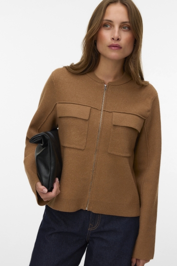Vero Moda Vest VMAPPLE LS ZIPPER CARDIGAN BOO 10347066 COCAO BROWN