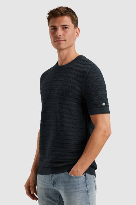 Cast Iron blauwe heren t-shirt | Model zijaanzicht