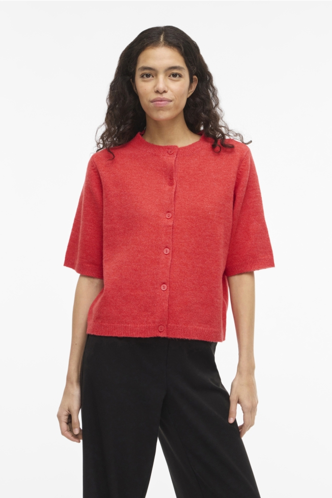 Vila rode dames vest | Model vooraanzicht