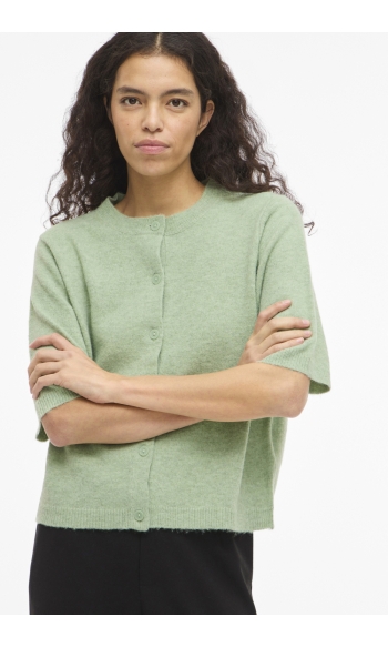 VILIGA 2/4 O-NECK KNIT CARDIGAN - N 14113226 SMOKE GREEN/MELANGE
