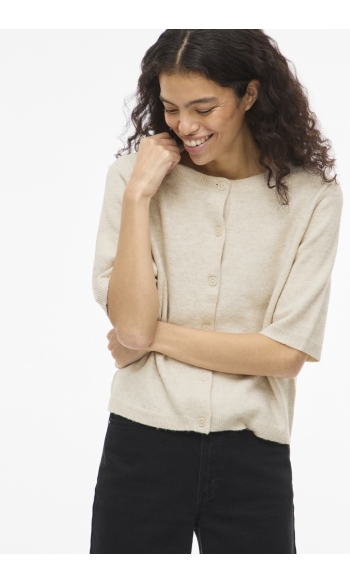 VILIGA 2/4 O-NECK KNIT CARDIGAN - N 14113226 BIRCH/MELANGE