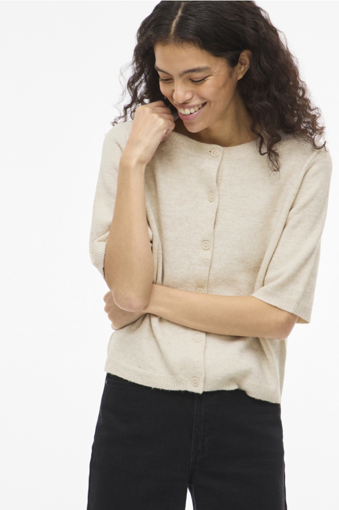 Vila beige dames vest | Model vooraanzicht