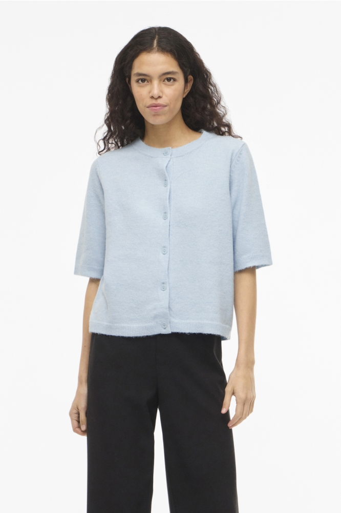 Vila blauwe dames vest | Model vooraanzicht