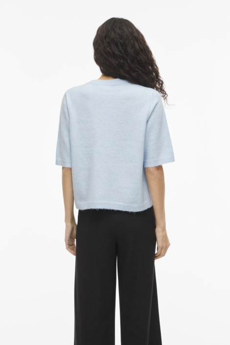 Vila blauwe dames vest | Model achteraanzicht