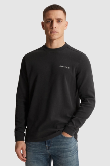 Cast Iron long sleeve r-neck regular fit str Grijs