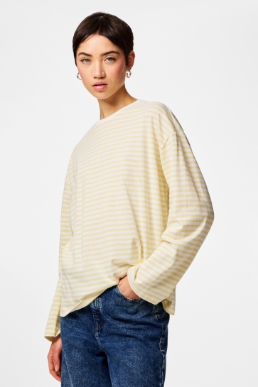 Pieces T-shirt PCSADIE LS TOP JRS NOOS 17146655 BRIGHT WHITE/FRENCH VAN