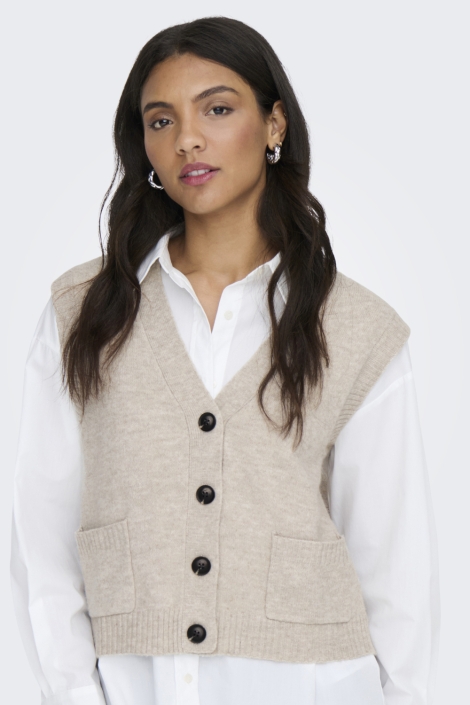 Jacqueline de Yong beige dames vest | Model vooraanzicht