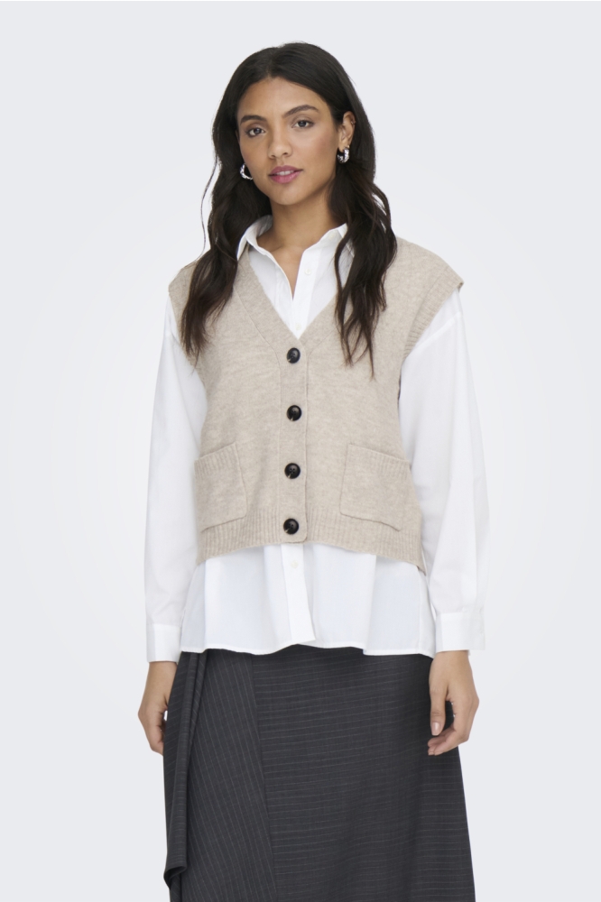 Jacqueline de Yong beige dames vest | Model vooraanzicht