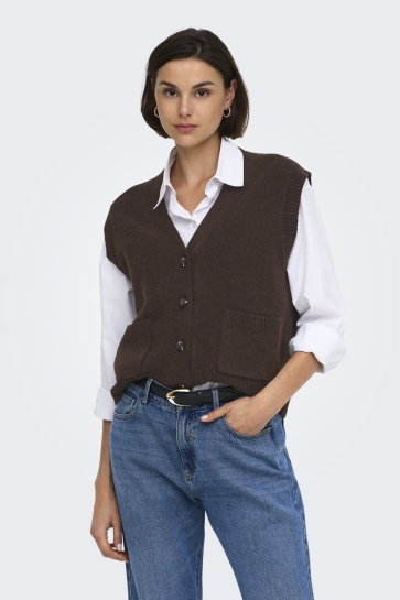 Jacqueline de Yong jdysuper s/l v-neck vest knt noos Bruin