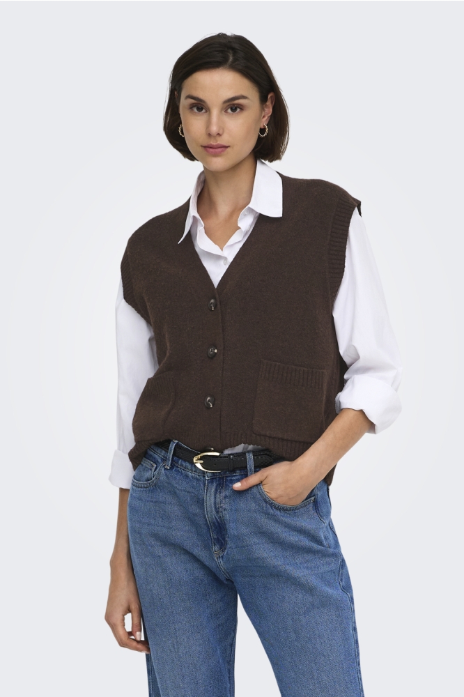 Jacqueline de Yong bruine dames vest | Model vooraanzicht