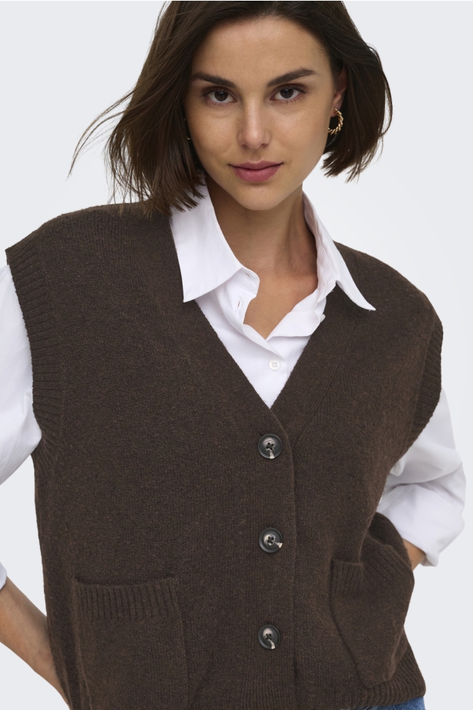 Jacqueline de Yong bruine dames vest | Close up