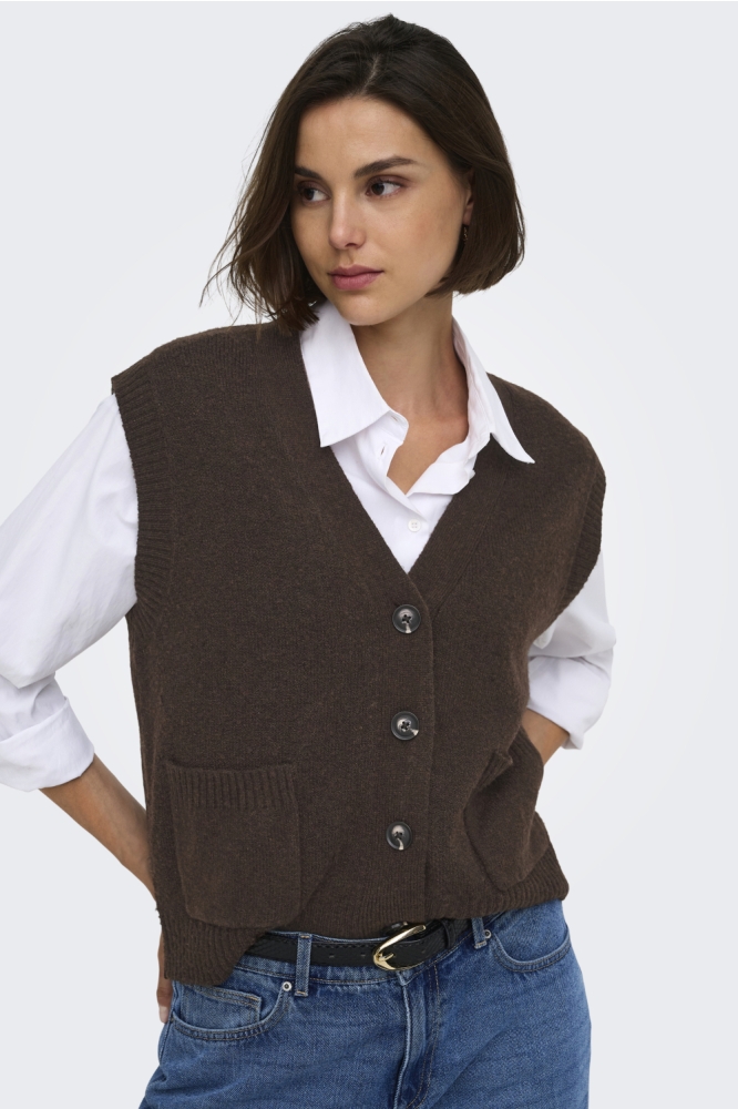 Jacqueline de Yong bruine dames vest | Model vooraanzicht
