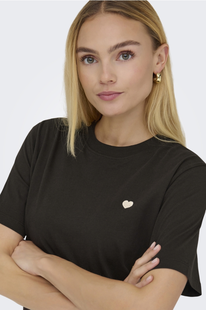 Jacqueline de Yong bruine dames t-shirt | Close up