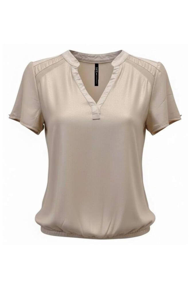 Zip73 beige dames t-shirt | Vooraanzicht