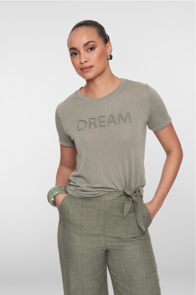 Geisha groene dames t-shirt | Model vooraanzicht