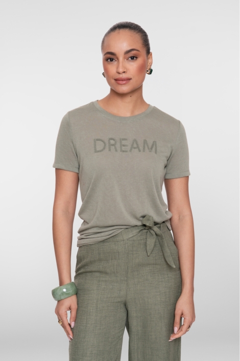 Geisha groene dames t-shirt | Model vooraanzicht