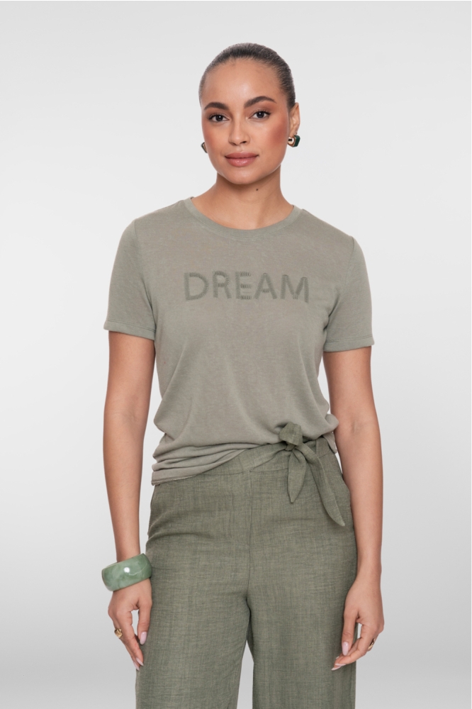 Geisha groene dames t-shirt | Model vooraanzicht