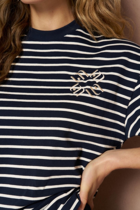 Lofty Manner blauwe dames t-shirt | Close up