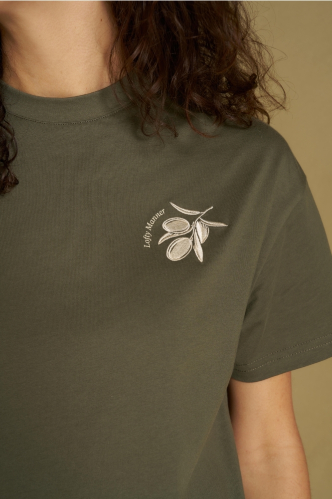 Lofty Manner groene dames t-shirt | Close up