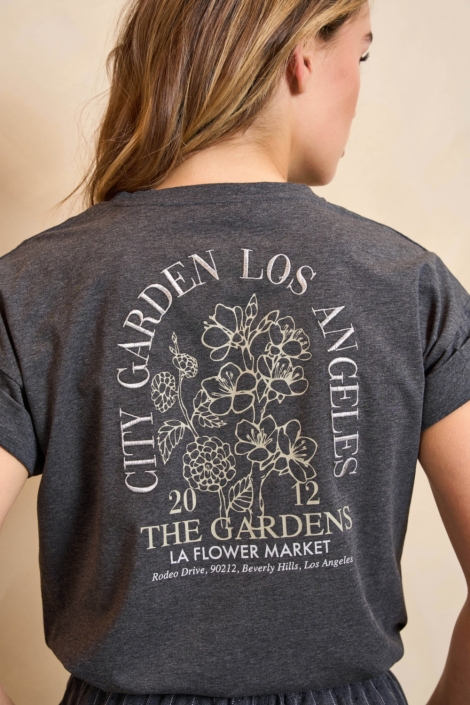 Lofty Manner grijze dames t-shirt | Model achteraanzicht