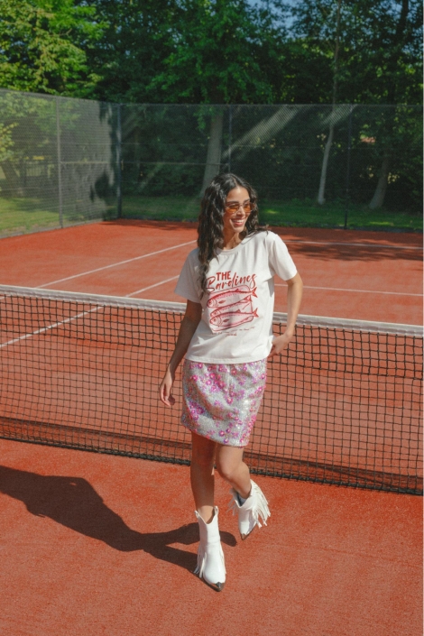 Fluresk witte dames t-shirt | Sfeerbeeld, In situatie