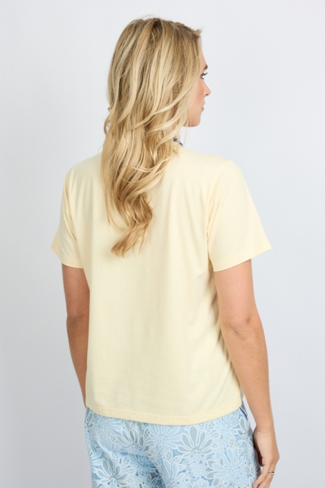 Fluresk gele dames t-shirt | Model achteraanzicht