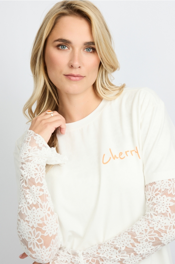 Fluresk witte dames t-shirt | Close up