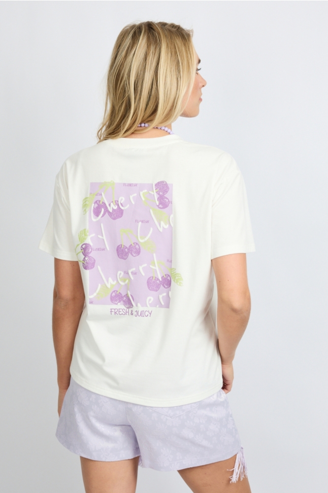 Fluresk witte dames t-shirt | Model achteraanzicht