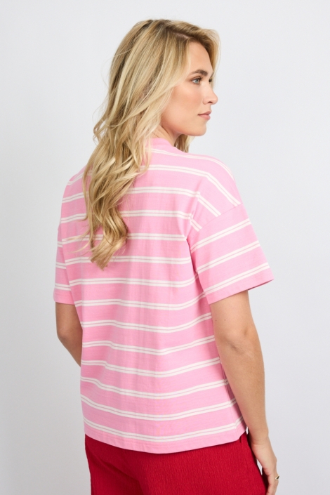 Fluresk roze dames t-shirt | Model achteraanzicht