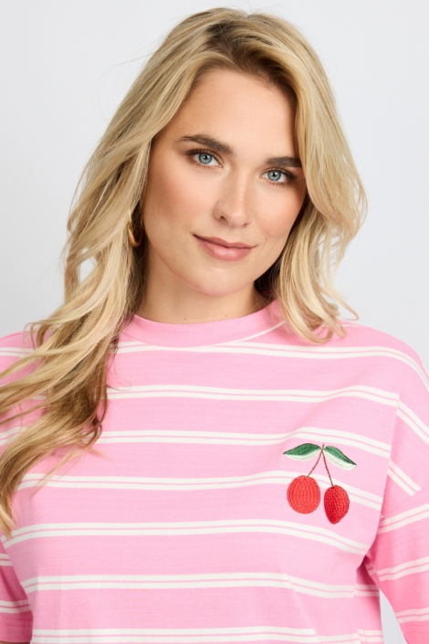 Fluresk roze dames t-shirt | Close up