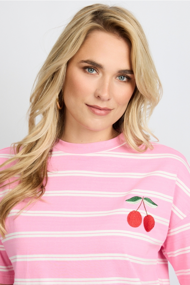 Fluresk roze dames t-shirt | Close up