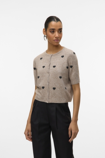 Vero Moda VMDOFFY INTARSIA 2/4 O-NCK CARDIGAN 10330795 Moon rock/W. BLACK HEART