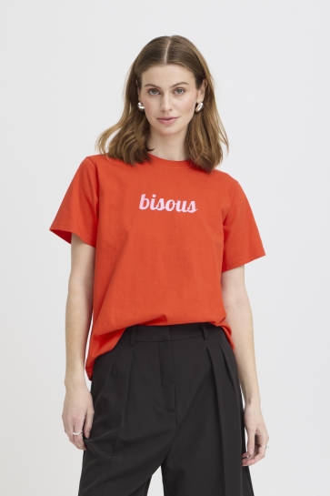 Ichi T-shirt IHLOMONI SS 20125629 FIERY RED/WILD ORCHID