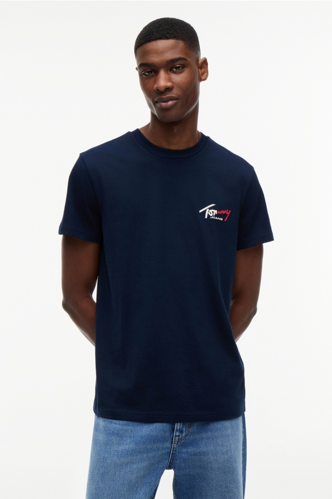 Tommy Jeans blauwe heren t-shirt | Model vooraanzicht