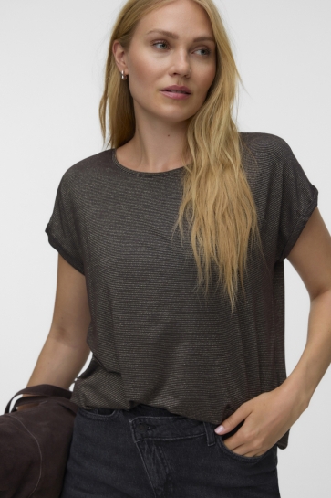 Vero Moda T-shirt VMLAVA GLITTER SS TOP STRIPE LX JRS 10250488 Chocolate Torte/GOLD