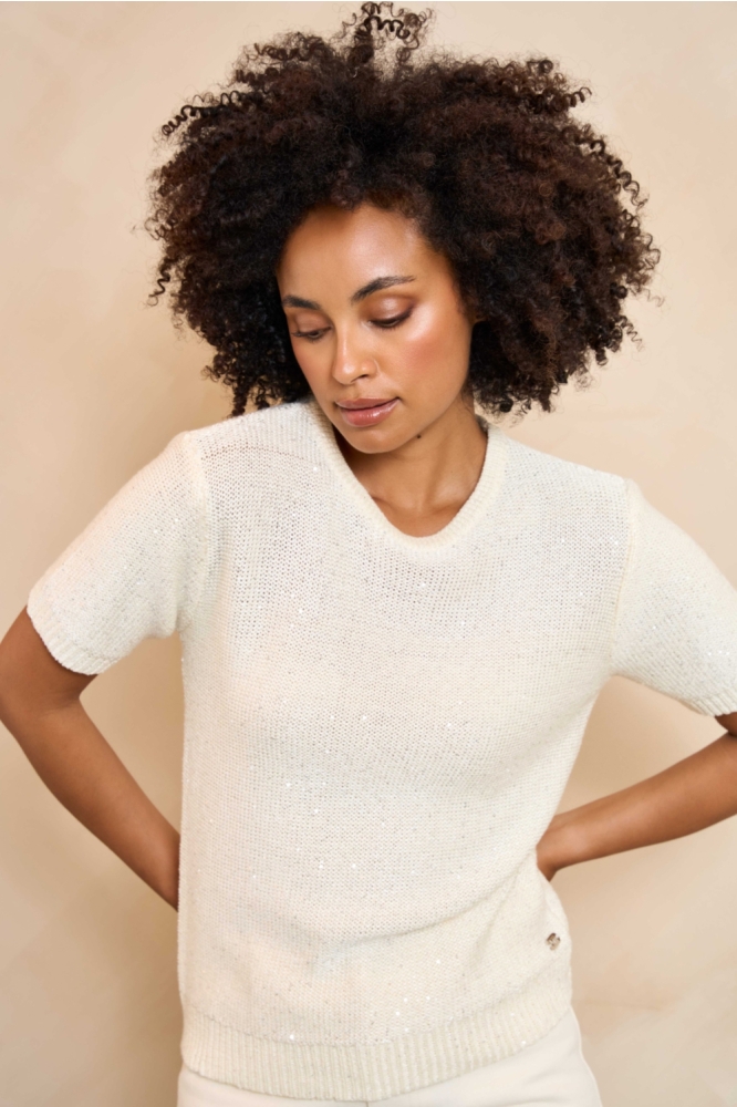 Lofty Manner beige dames t-shirt | Model vooraanzicht