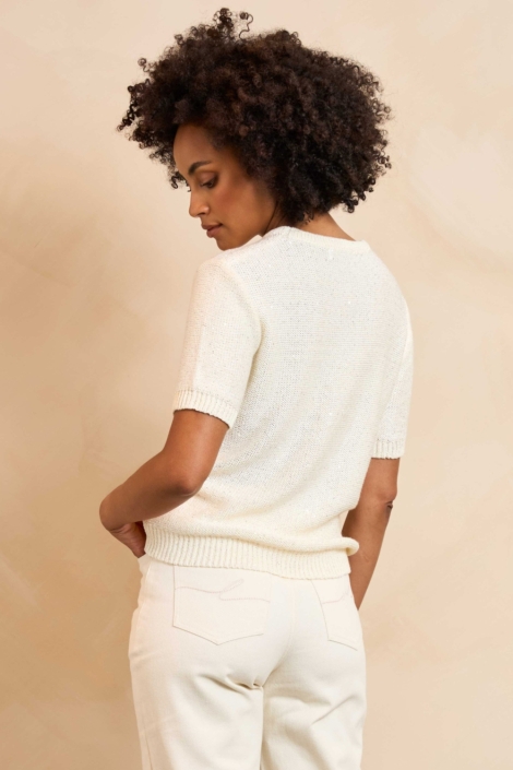 Lofty Manner beige dames t-shirt | Model achteraanzicht