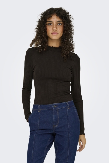 Jacqueline de Yong T-shirt JDYFRANSISKA L/S HI-NCK TOP JR NOOS 15228065 BLACK COFFEE