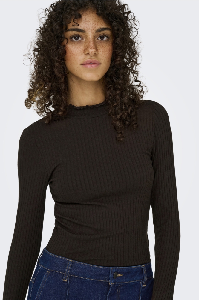 Jacqueline de Yong bruine dames t-shirt | Close up