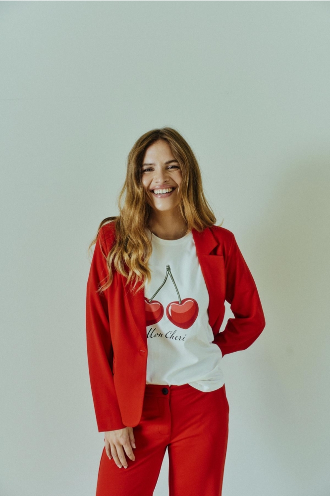 Freequent witte dames t-shirt | Model vooraanzicht