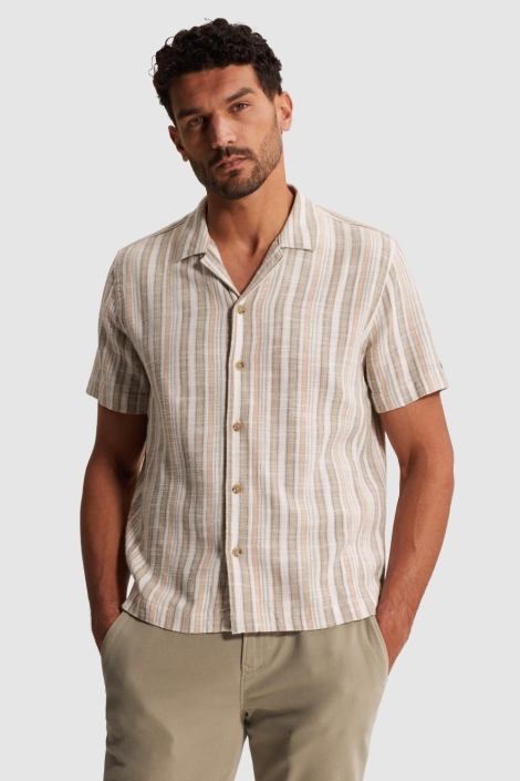 Cast Iron beige heren overhemd | Model vooraanzicht
