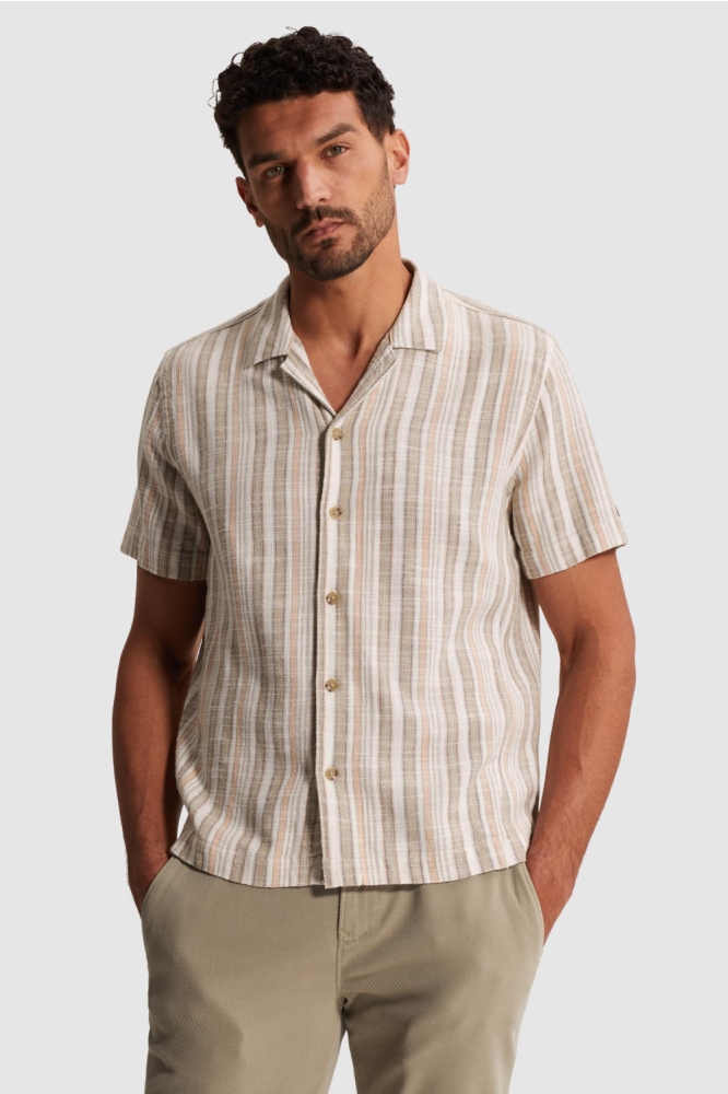 Cast Iron beige heren overhemd | Model vooraanzicht