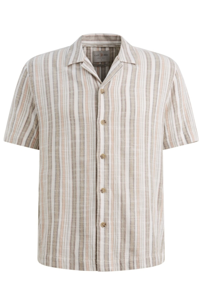 Cast Iron beige heren overhemd | Vooraanzicht