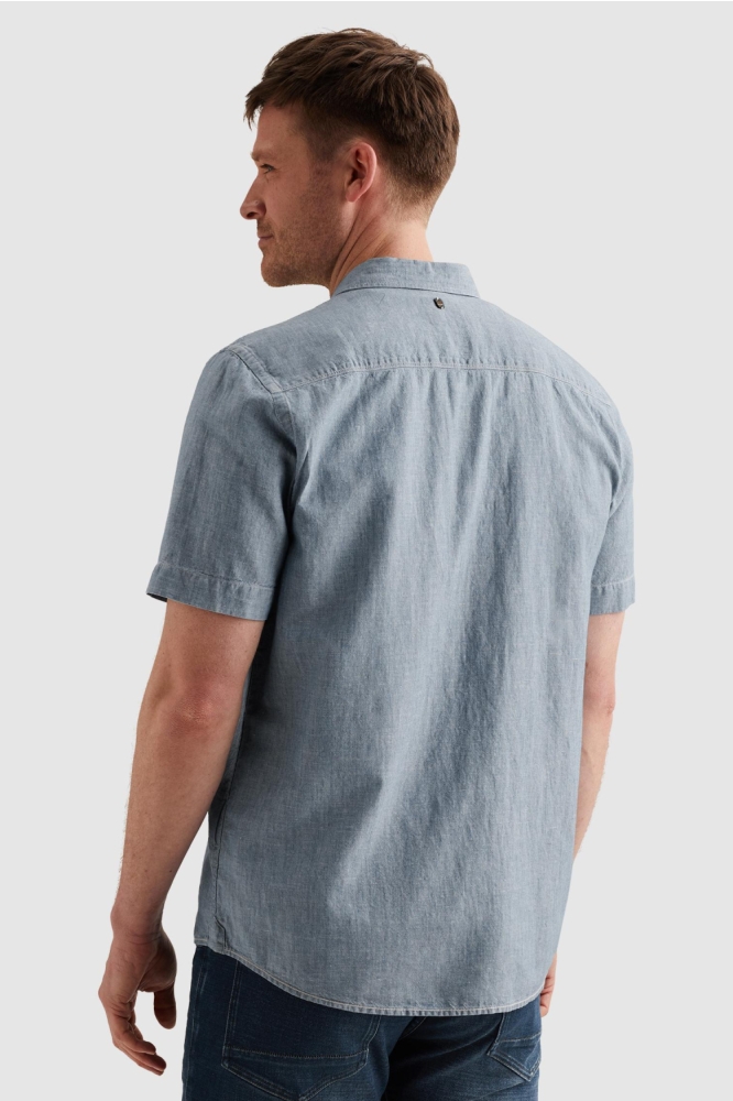 PME legend blauwe heren overhemd | Model achteraanzicht