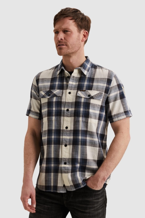 PME legend blauwe heren overhemd | Model zijaanzicht