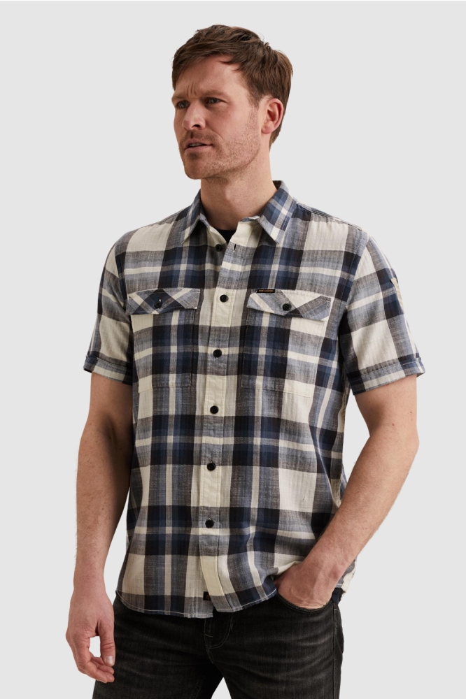 PME legend blauwe heren overhemd | Model zijaanzicht